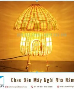 Chụp Đèn Bàn Đan Mây Tự Nhiên, Chao Đèn Mây Thủ Công Hình Ngôi Nhà Nấm Hàng Mỹ Nghệ Xuất Khẩu EU, Mỹ Cho Đèn Bàn Cao 27cm