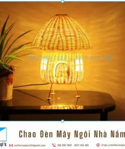Chụp Đèn Bàn Đan Mây Tự Nhiên, Chao Đèn Mây Thủ Công Hình Ngôi Nhà Nấm Hàng Mỹ Nghệ Xuất Khẩu EU, Mỹ Cho Đèn Bàn Cao 27cm