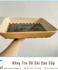 Khay Tre Đáy Cói Tự Nhiên, Khay Trang Trí Để Trái Cây bằng Tre Ép và Cói, Khay Gỗ Decor 36x30x6.5cm Làm Thủ Công