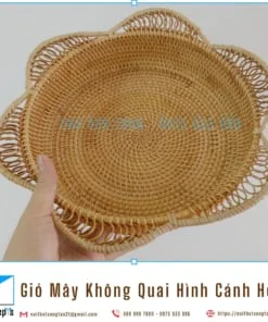 Rổ Mây Tự Nhiên Đan Thủ Công Hình Cánh Hoa, Giỏ Mây Không Quai Đựng Trái Cây, Hàng Mỹ Nghệ Xuất Khẩu Size D25, D28, D32 cm