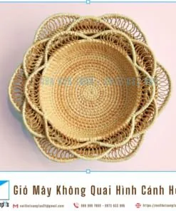 Rổ Mây Tự Nhiên Đan Thủ Công Hình Cánh Hoa, Giỏ Mây Không Quai Đựng Trái Cây, Hàng Mỹ Nghệ Xuất Khẩu Size D25, D28, D32 cm