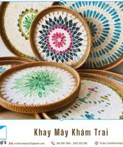 Khay Mây Khảm Trai Hàng Thủ Công Mỹ Nghệ Xuất Khẩu EU, Mỹ D30-D40 Nhiều Mặt Khảm Trai Giá Tốt