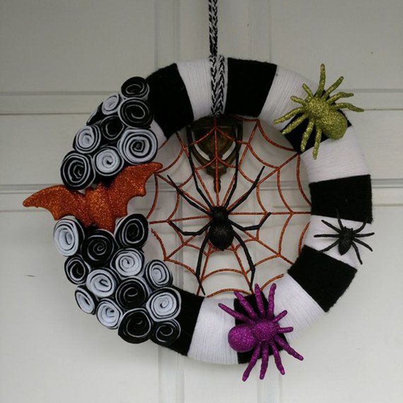 Spiderific Yarn Cobweb Wreath